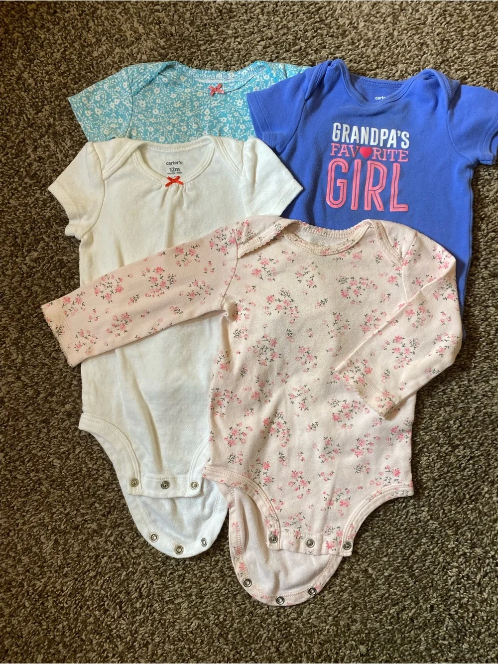 Carter's Assorted Baby One-Piece Bodysuits - Blue, White, Light Pink, Aqua 12 Mo